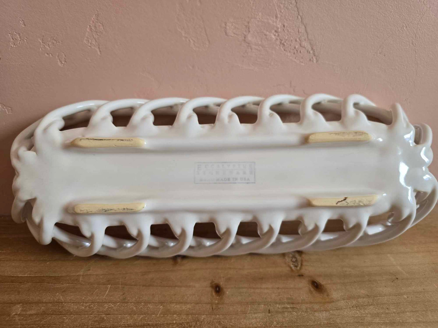 Eucalyptus Stonewear White Ceramic "Woven" Bread Basket