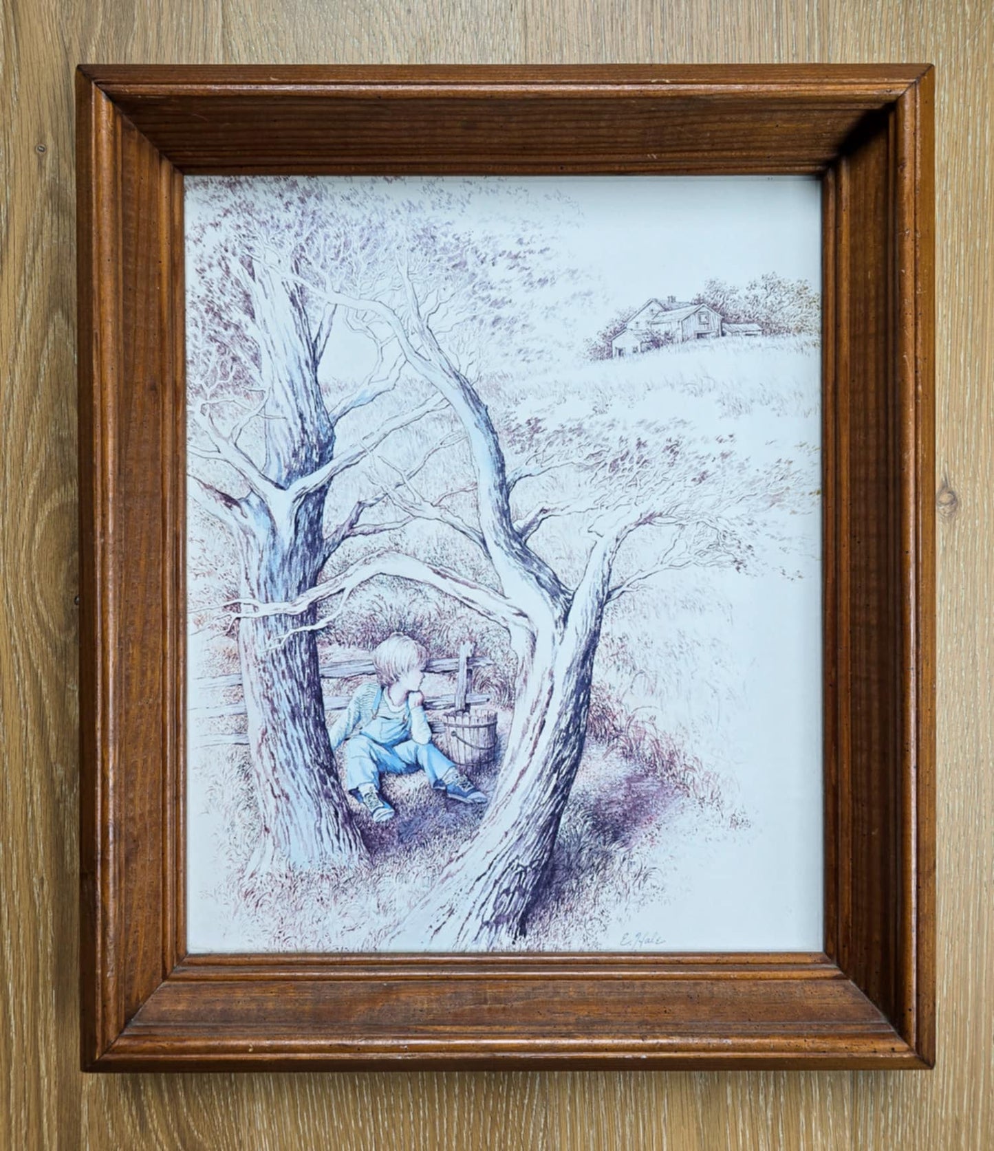 Little Boy Bucket Tree E. Hale Vintage Home Interiors Framed Artwork