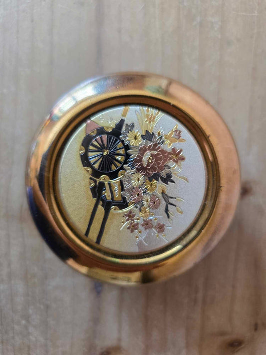 Vintage Porcelain Chokin Round Trinket Box 24K Gold Trim Floral Japan