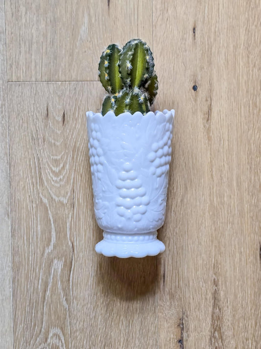 Vintage Imperial Milk Glass Vase with Faux Cactus