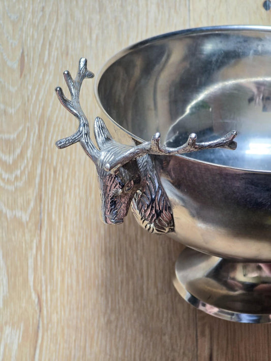 Stag Head Silver Metal Pedestal Bowl