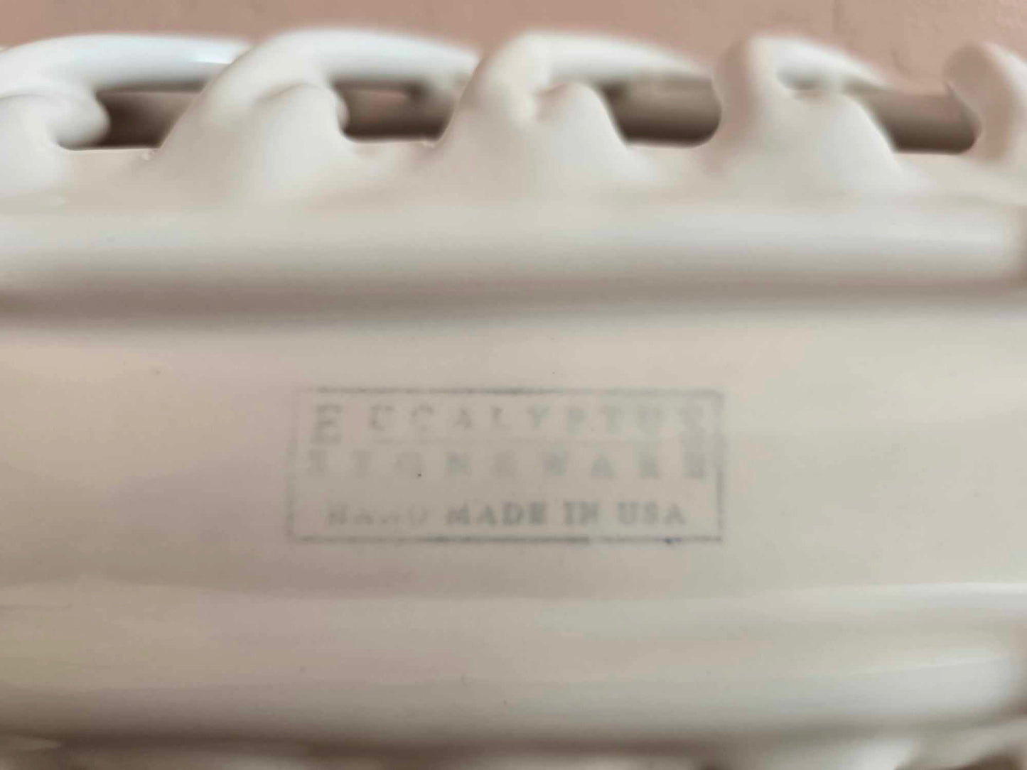 Eucalyptus Stonewear White Ceramic "Woven" Bread Basket