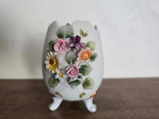 Three Footed Lefton China Egg Vase Planter Holder