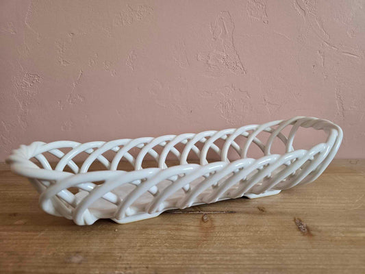 Eucalyptus Stonewear White Ceramic "Woven" Bread Basket