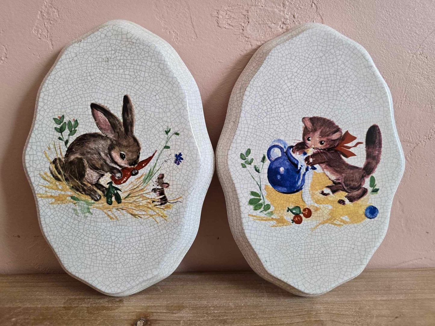 Bunny and Kitten Wall Plaques