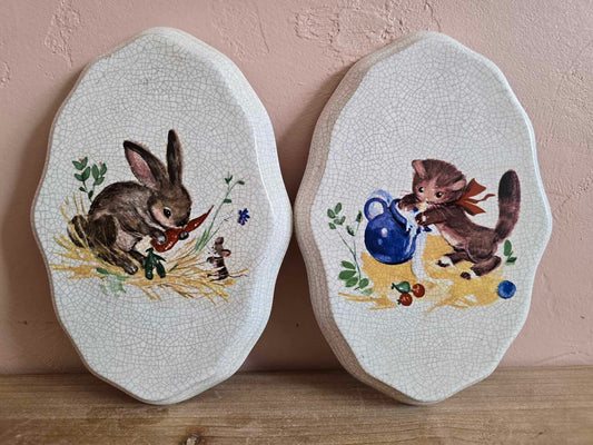 Bunny and Kitten Wall Plaques