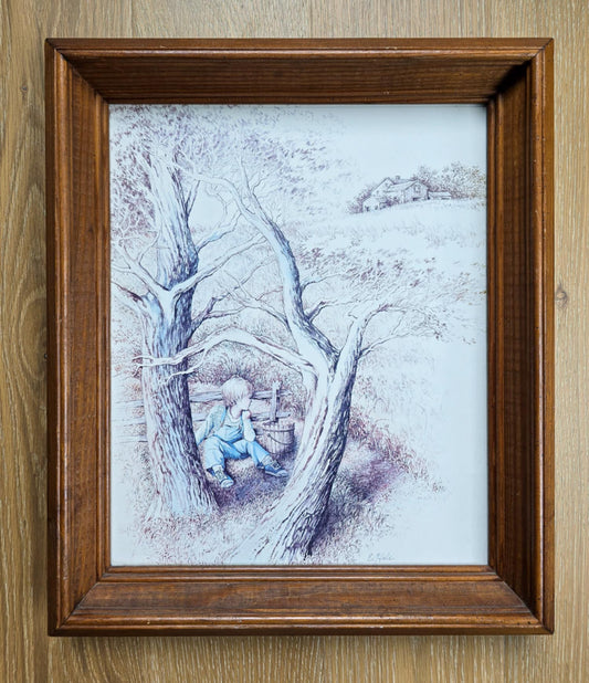 Little Boy Bucket Tree E. Hale Vintage Home Interiors Framed Artwork