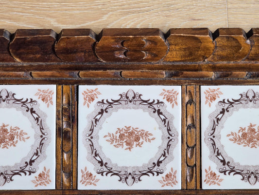 MCM Carved Wood and Floral tile tray