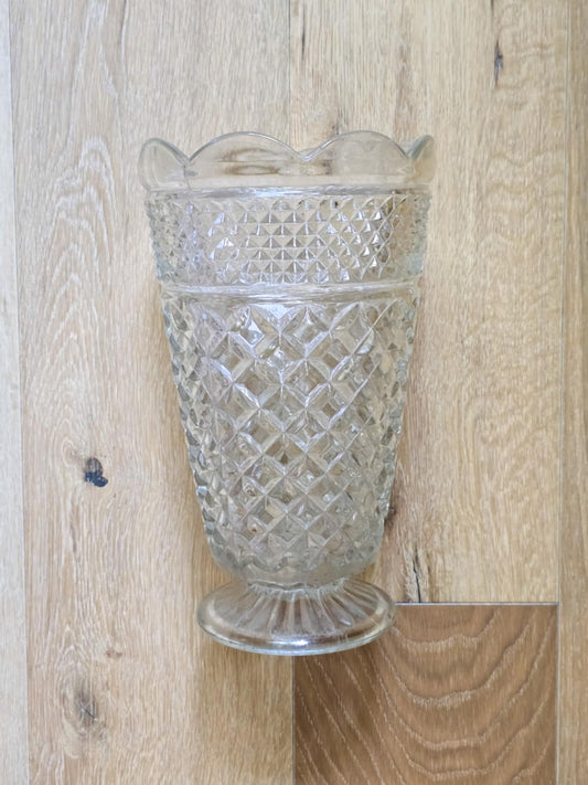 Vintage Anchor Hocking Wexford Large Crystal Footed Cut Glass Vase
