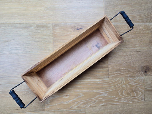Decorative Rustic Wood Tray Container Boat Planter with Metal Handles